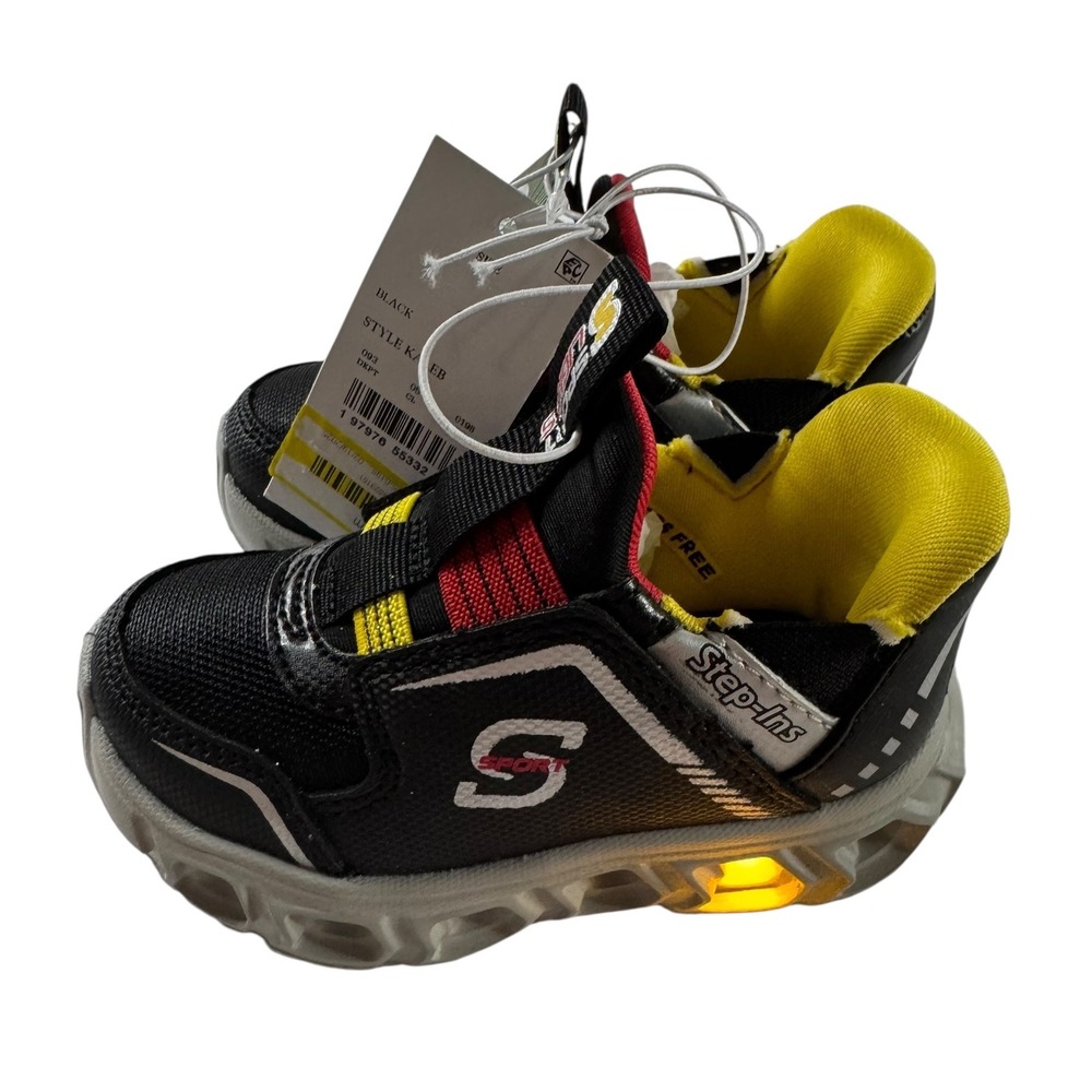S Sport by Skechers Kaleb Light Up‎ Shoes Step-Ins Black Toddler Boy Size 6 NWT